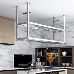 Hanging Floating Stainless Steel Shelf, 2-Layer European Ceiling Hanger, Restaurant Bar Display Stand, 6 Sizes