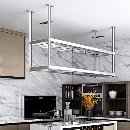 Hanging Floating Stainless Steel Shelf, 2-Layer European Ceiling Hanger, Restaurant Bar Display Stand, 6 Sizes