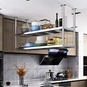 Hanging Floating Stainless Steel Shelf, 2-Layer European Ceiling Hanger, Restaurant Bar Display Stand, 6 Sizes (Size : 1003580cm)