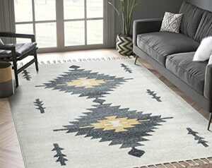 abani contemporary southwestern print 5’3″ x 7’6″ (5’x8′) area rug – non-shed yellow & grey rugs living room rug
