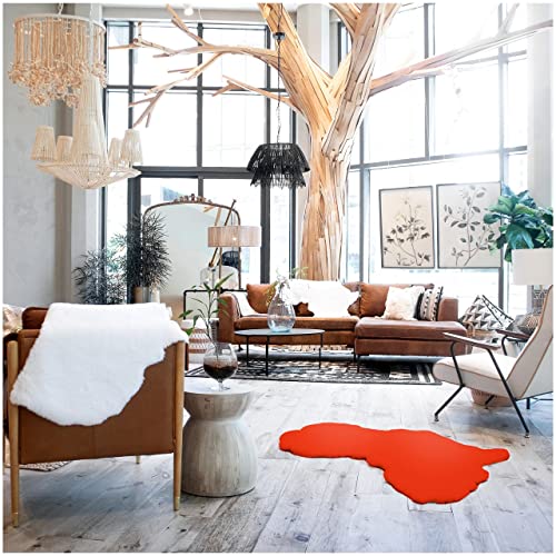 Lith African Map Faux Rabbit Fur Area Rug & Throw - Client Call It Impactful Gift- Soft Plush Luxurious Chair Couch Sofa Bed Cover or Nursery Floor - 3x3 ft (Orange)