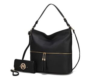 mkf collection hobo purses for women –leather handbag womens shoulder bag – fashion top handle pocketbook wristlet wallet black
