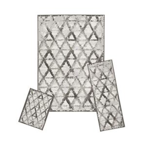 woven trends modern contemporary 3-piece rug set, 5×7 area rug, 2×5 runner rug, 2×3 accent mat, livingroom, bedroom, entryway, durable and stain resistant, gray