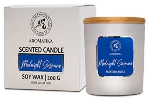 scented candle midnight jasmine – soywax candle with essential oil – glass candle gift – aromatherapy candle – up to 45 hours burn time – soy wax candles – home scented candles