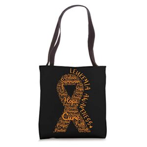 leukemia awareness orange ribbon with positive words tote bag