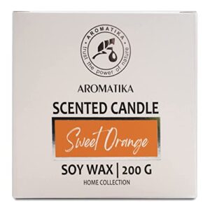 Scented Candle Sweet Orange - Essential Oil Aromatherapy Candle - Soywax Candle - Up to 45 Hours Burn Time - Glass Candle Gift - Luxury and Sensual Soy Wax Candle - Home Scented Candles