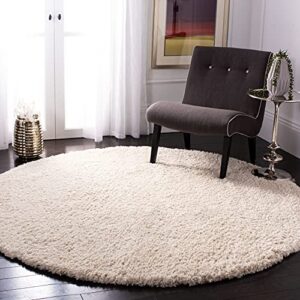 safavieh fontana shag collection 4′ round cream fnt800b solid non-shedding living room bedroom dining room entryway plush 2-inch thick area rug