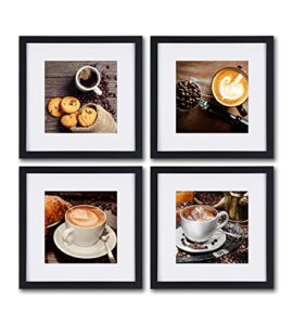 coffee wall art coffee beans picture framed canvas print in white matte and black framed artwork 12×12 inch set of 4 for kitchen and home or living room decor