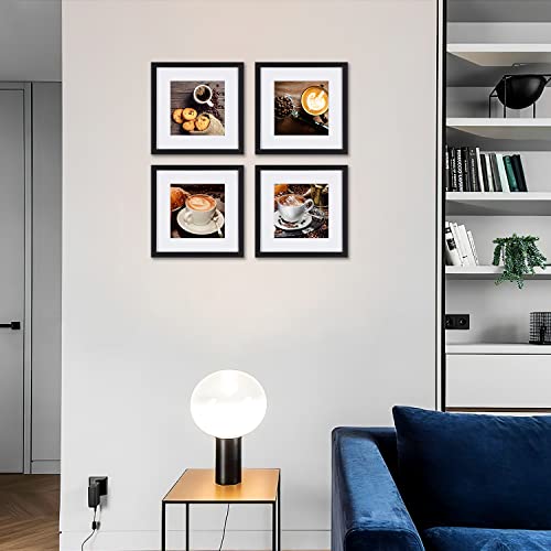 Coffee Wall Art Coffee Beans Picture Framed Canvas Print in White Matte and Black Framed Artwork 12x12 Inch Set of 4 for Kitchen and Home or Living Room Decor