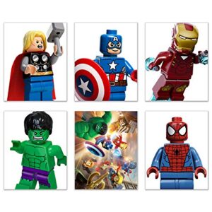 lego mini figure prints – set of 6 (8×10) poster photos – captain america hulk iron man spiderman thor
