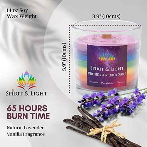 Spirtual and Healing Soy Wax Chakra Candle with Crystal Inside - Crystals Candle with Chakra Stones in a Bag - Yoga Candle for Meditation - Vanilla Scent Rainbow Candle (14 Oz)