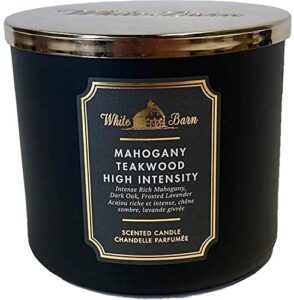white barn candle company bath and body works 3-wick scented candle w/essential oils – 14.5 oz – mahogany teakwood (high intensity – black)