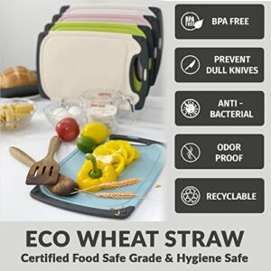 Klex EcoWheat Cutting Board for Kitchen (Set of 3), BPA Free Food Safe Wheat straw PP material, 3 Piece Chopping Boards Set, Dishwasher Safe, Juice Groove Non-Slip Design with Easy Grip Handle, Blue