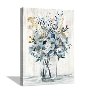 Abstract Flower Print Wall Art: Botanical Flower Bouquet in Crystal Vase Picture Picture on Wrapped Canvas for Dining Room (12" x 16" x 1 Panel)