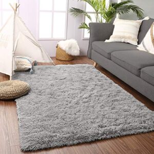 Beglad Soft Fluffy Area Rug Modern Shaggy Bedroom Rugs for Kids Room Extra Comfy Nursery Rug Floor Carpets Boys Girls Fuzzy Shag Fur Home Decor Rug, 3 ft x 5 ft, Grey