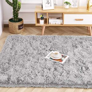 Beglad Soft Fluffy Area Rug Modern Shaggy Bedroom Rugs for Kids Room Extra Comfy Nursery Rug Floor Carpets Boys Girls Fuzzy Shag Fur Home Decor Rug, 3 ft x 5 ft, Grey