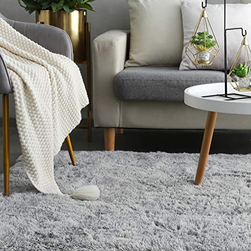 Beglad Soft Fluffy Area Rug Modern Shaggy Bedroom Rugs for Kids Room Extra Comfy Nursery Rug Floor Carpets Boys Girls Fuzzy Shag Fur Home Decor Rug, 3 ft x 5 ft, Grey