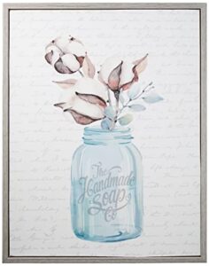 stupell industries handmade soap jar cotton flower bathroom word, design by lettered and lined gray framed wall art, 11 x 14, grey