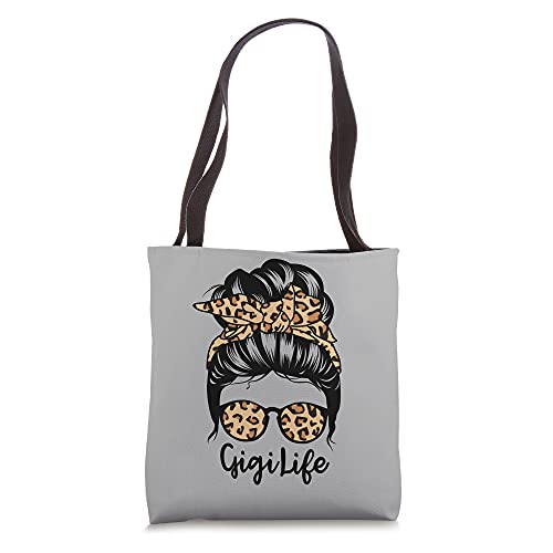 Gigi Life Messy Bun Hair Funny Leopard Gigi Tote Bag