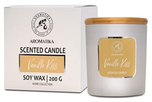 scented candle vanilla kiss – aromatherapy candle – soywax candle with vanilla extract – up to 45 hours burn time – glass candle gift – home scented candles – luxury and sensual soy wax candle