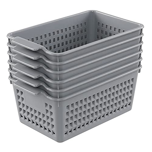 Ggbin 6 Pack Desktop Storage Basket, Plastic Organizer Bin, Gray