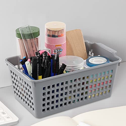 Ggbin 6 Pack Desktop Storage Basket, Plastic Organizer Bin, Gray