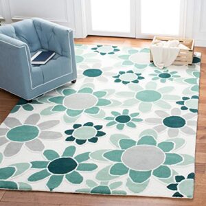 safavieh kids collection 8′ x 10′ ivory/green sfk923y handmade floral wool area rug