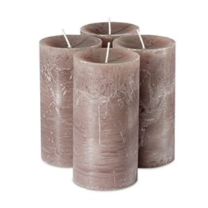 spaas rustic taupe pillar candles – 2.7″ x 5″ decorative candles set of 4 – clean burning and dripless unscented rustic pillar candles for home decorations, party, weddings, spa, restaurant