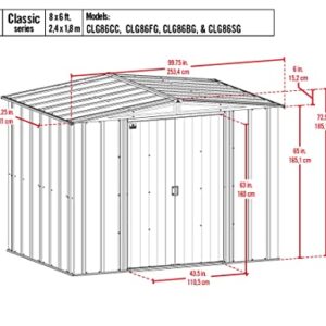 Arrow Shed Classic 8' x 6' Outdoor Padlockable Steel Storage Shed Building, Charcoal