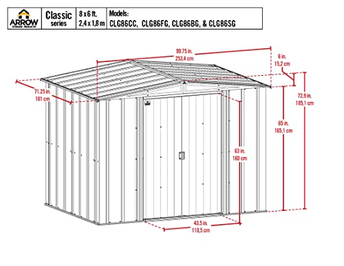 Arrow Shed Classic 8' x 6' Outdoor Padlockable Steel Storage Shed Building, Charcoal