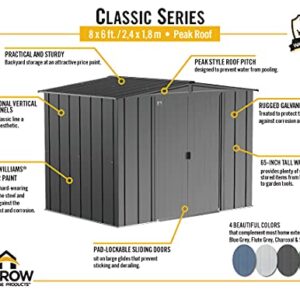 Arrow Shed Classic 8' x 6' Outdoor Padlockable Steel Storage Shed Building, Charcoal