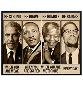 inspirational african american wall art & decor – be strong be brave be badass – classroom decor – positive motivational quotes – black culture – black pride – afro american, black men, boys poster
