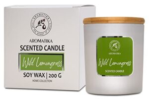 scented candle wild lemongrass – soywax candle with essential oil – aromatherapy candle – up to 45 hours burn time – glass candle gift – luxury and sensual soy wax candle