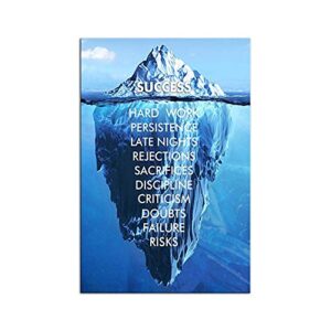 inspirational success canvas wall art blue iceberg motivation quotes print poster picture artworks for home school office artwork decor gift ready to hang (12”x 16” 30 x 40 cm)