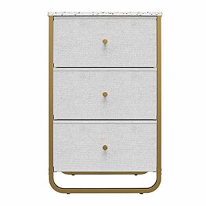 realrooms korbin 3 drawer fabric bin organizer with metal frame, terrazzo/gold
