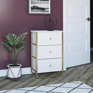 REALROOMS Korbin 3 Drawer Fabric Bin Organizer with Metal Frame, Terrazzo/Gold