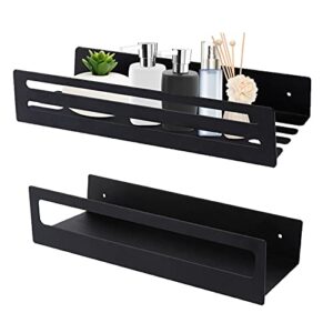 lopeceal set of 2 floating shelves wall mounted, aluminum storage shelves with metal frame and towel rack, decorative display shelf organizer for living room bedroom kitchen bathroom office, black