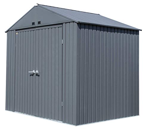 Arrow 8' x 6' Elite Steel Storage Shed with High Gable and Lockable Doors Storage Building - Anthracite