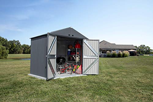 Arrow 8' x 6' Elite Steel Storage Shed with High Gable and Lockable Doors Storage Building - Anthracite