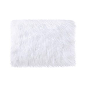 Qioly White Faux Fur Plush Cushion Fluffy Small Area Rug, Luxury Background for Small Items/ Jewelry/ Nail Art Desk Photos, Product Display & Home Decor (Rectangle - 15 x 10 Inches)