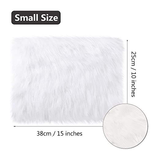Qioly White Faux Fur Plush Cushion Fluffy Small Area Rug, Luxury Background for Small Items/ Jewelry/ Nail Art Desk Photos, Product Display & Home Decor (Rectangle - 15 x 10 Inches)