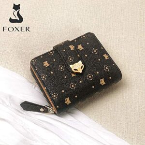 FOXER PVC Faux Leather Wallets for Women, Artificial Leather Monogram Ladies Small Cute Wallet with Zipper Coin Pocket Women's Mini Short Wallet Girls Designer Zip Around Wallet Credit Card Holder