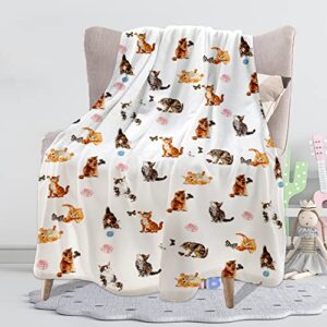 qnyko flannel fleece throw blanket 40×50 inches, extra cozy soft warm microfiber fleece blanket with cute vivid animal, lightweight fluffy fuzzy plush blanket for kids youth adults (cat chocolate)