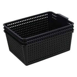 leendines plastic storage baskets, 3 packs plastic black organizer bin