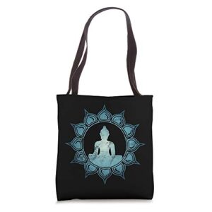 buddha, meditation, lotus flower, buddhism, yoga, chakra tote bag