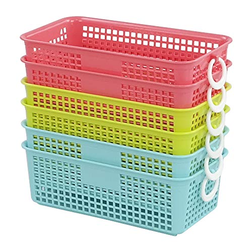 Leendines Plastic Office Desktop Storage Basket, 6 Packs Small Colored Baskets