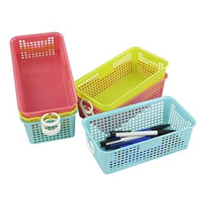 Leendines Plastic Office Desktop Storage Basket, 6 Packs Small Colored Baskets