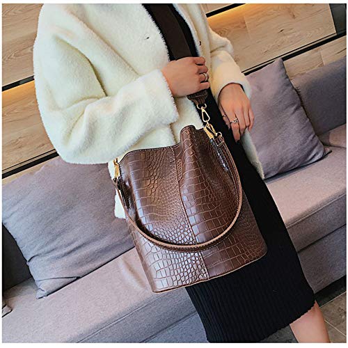 Women Hobo Shoulder Bag, Crocodile Pattern Handbags Large Capacity Crossbody Bag, Coffee