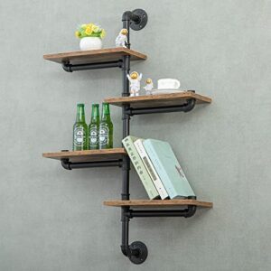 heoniture industrial pipe shelving, pipe shelves with wood planks, corner floating shelves wall mounted, retro rustic industrial shelf for bar kitchen living room