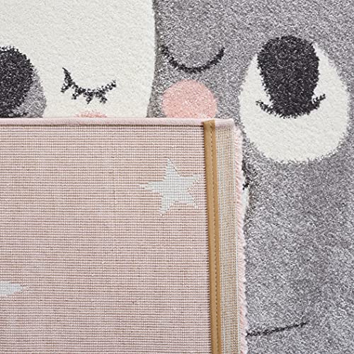 Safavieh Carousel Kids Collection 3' Square Pink/White CRK195U Koala Hug Non-Shedding Nursery Playroom Area Rug